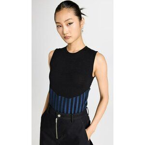 NWT Dion Lee Two Tone Black Blue Bone Sleeveless Wool Tank Top Corset Boning
